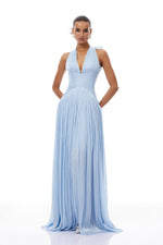 Arielle Sky Pleated Maxi Dress