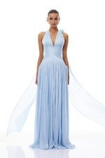Arielle Sky Pleated Maxi Dress