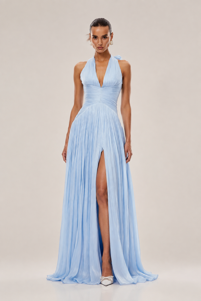 Arielle Sky Pleated Maxi Dress