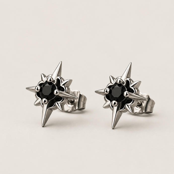 Black Gem Halo Stud Earrings