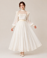 Cassia Cream Lace-Trim Midi Dress