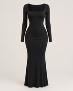 Corinne Noir Square-Neck Gown