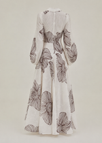 Eleonora Volume Sleeve Embroidered Dress | White/Merlot