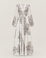 Eleonora Volume Sleeve Embroidered Dress | White/Merlot