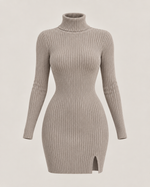 Élodie Noir Ribbed Turtleneck Mini Dress