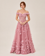 Elvira Blush 3D Floral Evening Gown