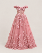 Elvira Blush 3D Floral Evening Gown