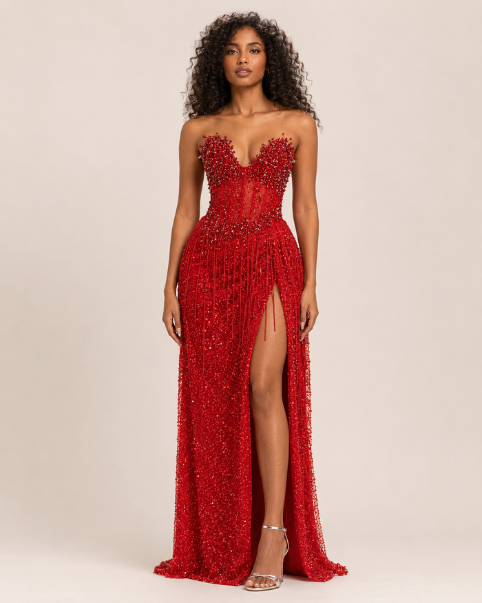 Estelle Ruby Crystal Corset Gown