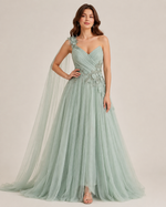 Eulalie Mint One-Shoulder Ball Gown