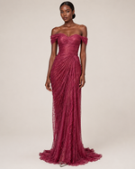 Évelisse Wine Draped Lace Maxi Dress