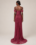 Évelisse Wine Draped Lace Maxi Dress