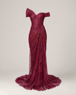 Évelisse Wine Draped Lace Maxi Dress