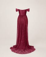 Évelisse Wine Draped Lace Maxi Dress