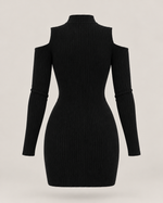 Inès Noir Cold-Shoulder Ribbed Mini Dress