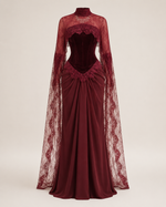 Jelena Bordeaux Satin & Lace Gown
