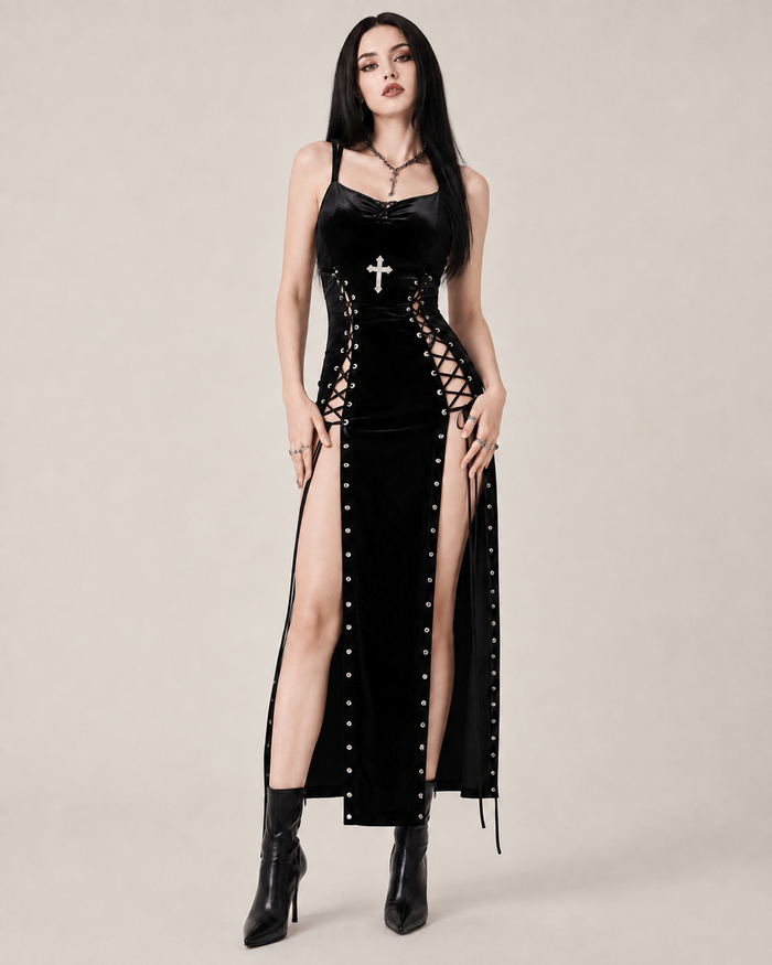 Lilith Noir Corset Slit Dress