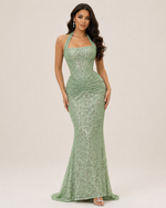 Maëva Pistachio Ruched Maxi Dress