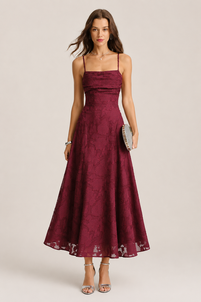 Marceline Burgundy Corset Midi Dress