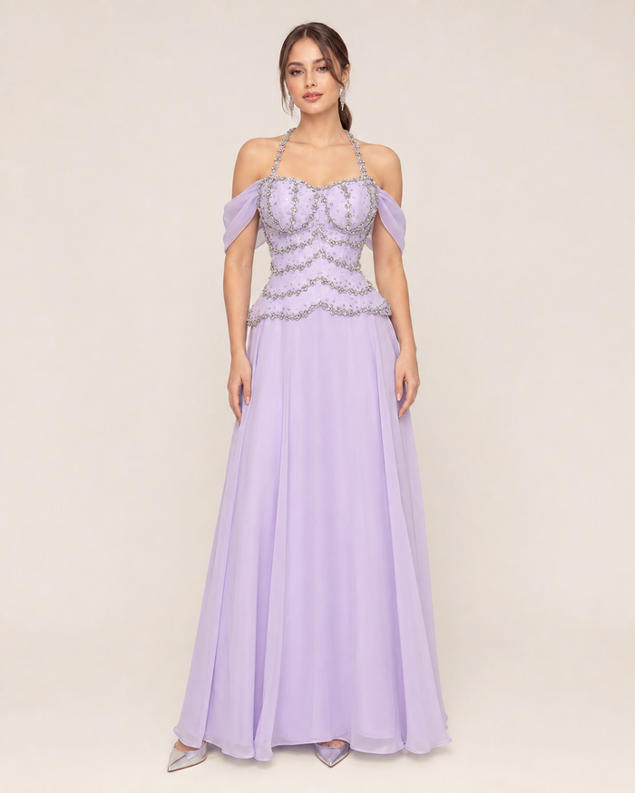 Rosamée Lavender Crystal Maxi Dress