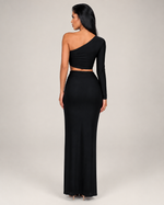 Sloane Black One-Shoulder Top & Ruched Skirt Set
