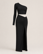Sloane Black One-Shoulder Top & Ruched Skirt Set