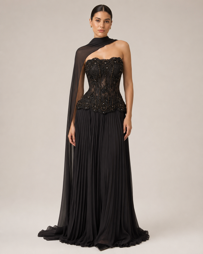 Solange Noir Scarf-Drape Maxi Dress