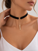 Velvet Ring Choker with Bar Drop