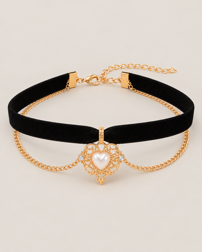 Velvet Choker with Pearl Heart