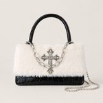 Y2k Gothic Ivory Faux-Fur Crossbody Handbag