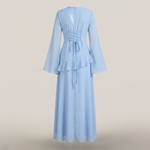 Leonie Asymmetrical Ruffle Dress in sky blue - product back view