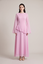 Leonie Asymmetrical Ruffle Dress in pink - front view