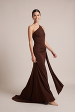 Vesper One-Shoulder Maxi Dress in Coffee