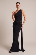 Vesper One-Shoulder Maxi Dress in Black