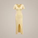 Rachele Ribbed Midi Dress in Light Yellow - front product detail