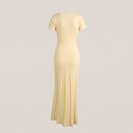 Rachele Ribbed Midi Dress in Light Yellow - back product detail
