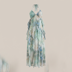 Cassiopee Blue Floral Draped Dress - front product detail