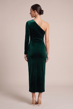 Esmée Emerald Velvet One-Shoulder Dress — back