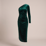 Esmée Emerald Velvet One-Shoulder Dress — product front