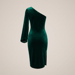 Esmée Emerald Velvet One-Shoulder Dress — product back
