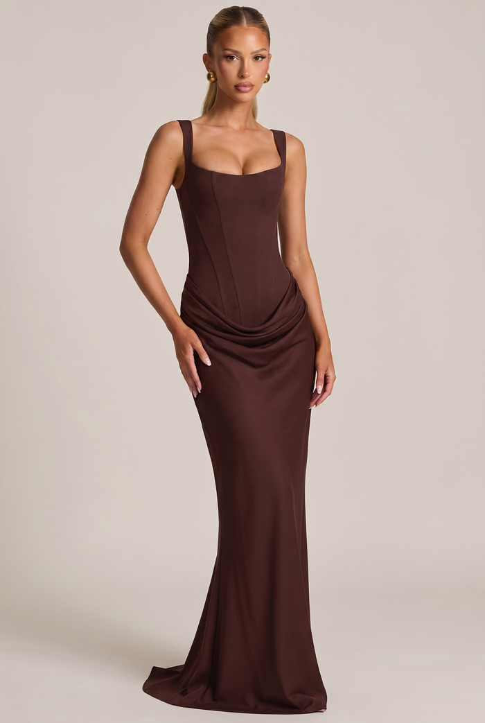 Soraya Mocha Draped Dress — front