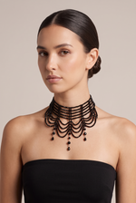 Rhinestone Cascade Collar in black — worn