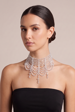 Rhinestone Cascade Collar in clear crystal — worn