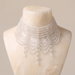 Rhinestone Cascade Collar in clear crystal — shown on display bust