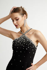Sabine Black Crystal A-Line Dress