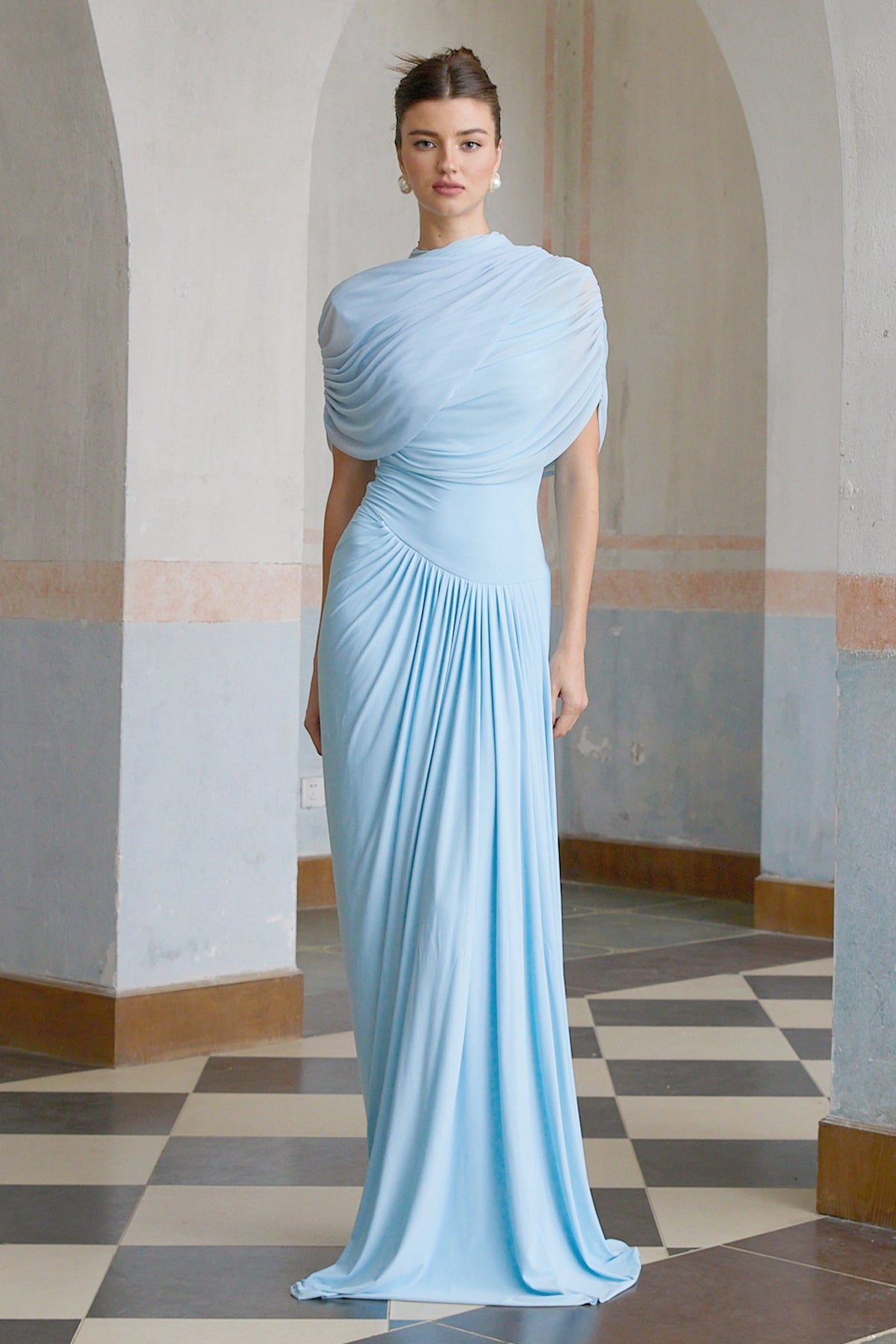 Céleste Baby Blue Pleated Maxi Dress