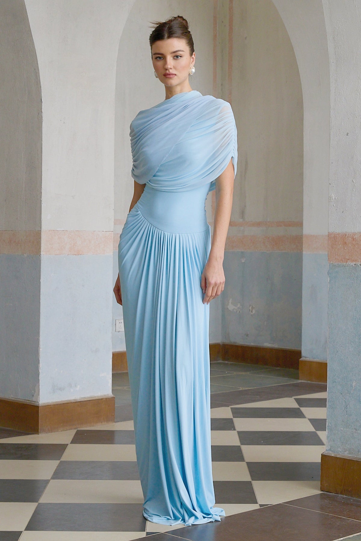 Céleste Baby Blue Pleated Maxi Dress