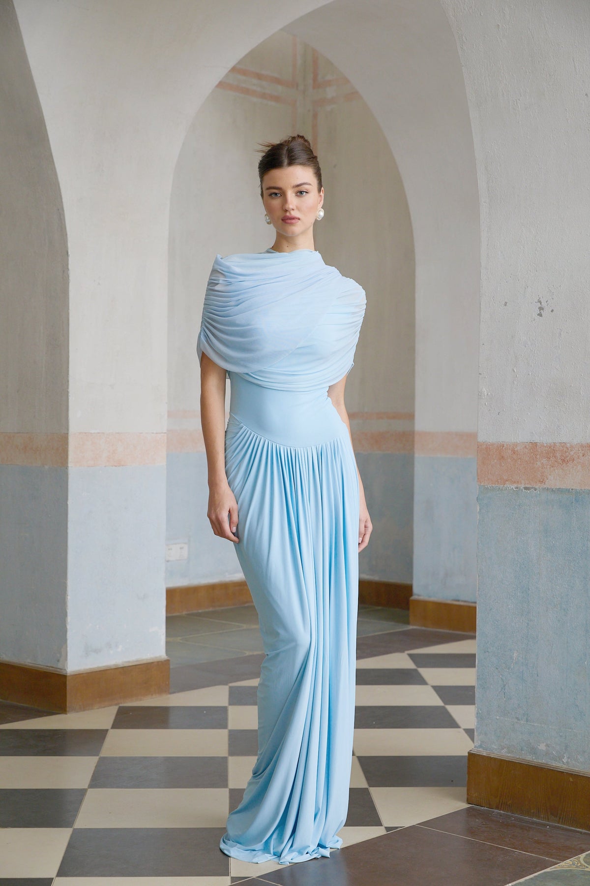 Céleste Baby Blue Pleated Maxi Dress