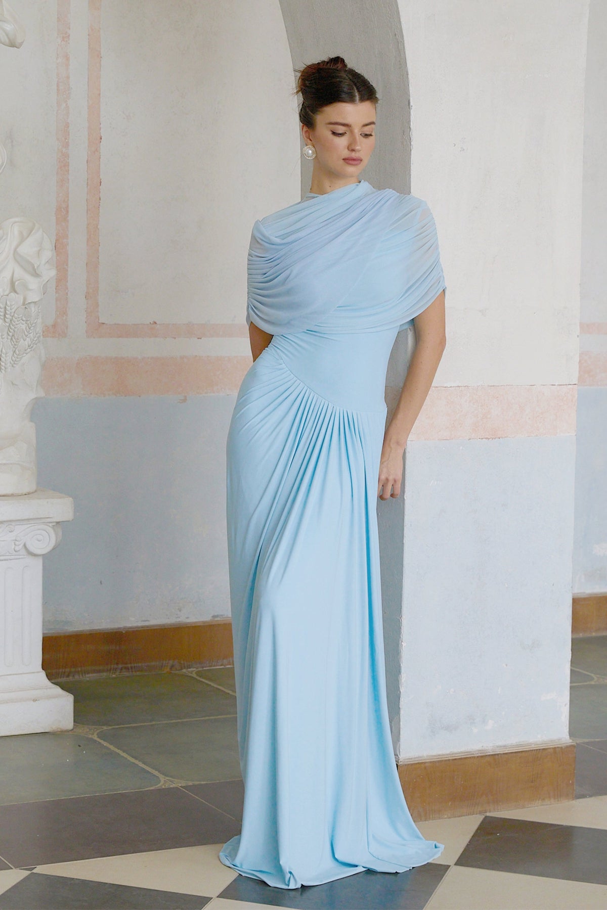 Céleste Baby Blue Pleated Maxi Dress