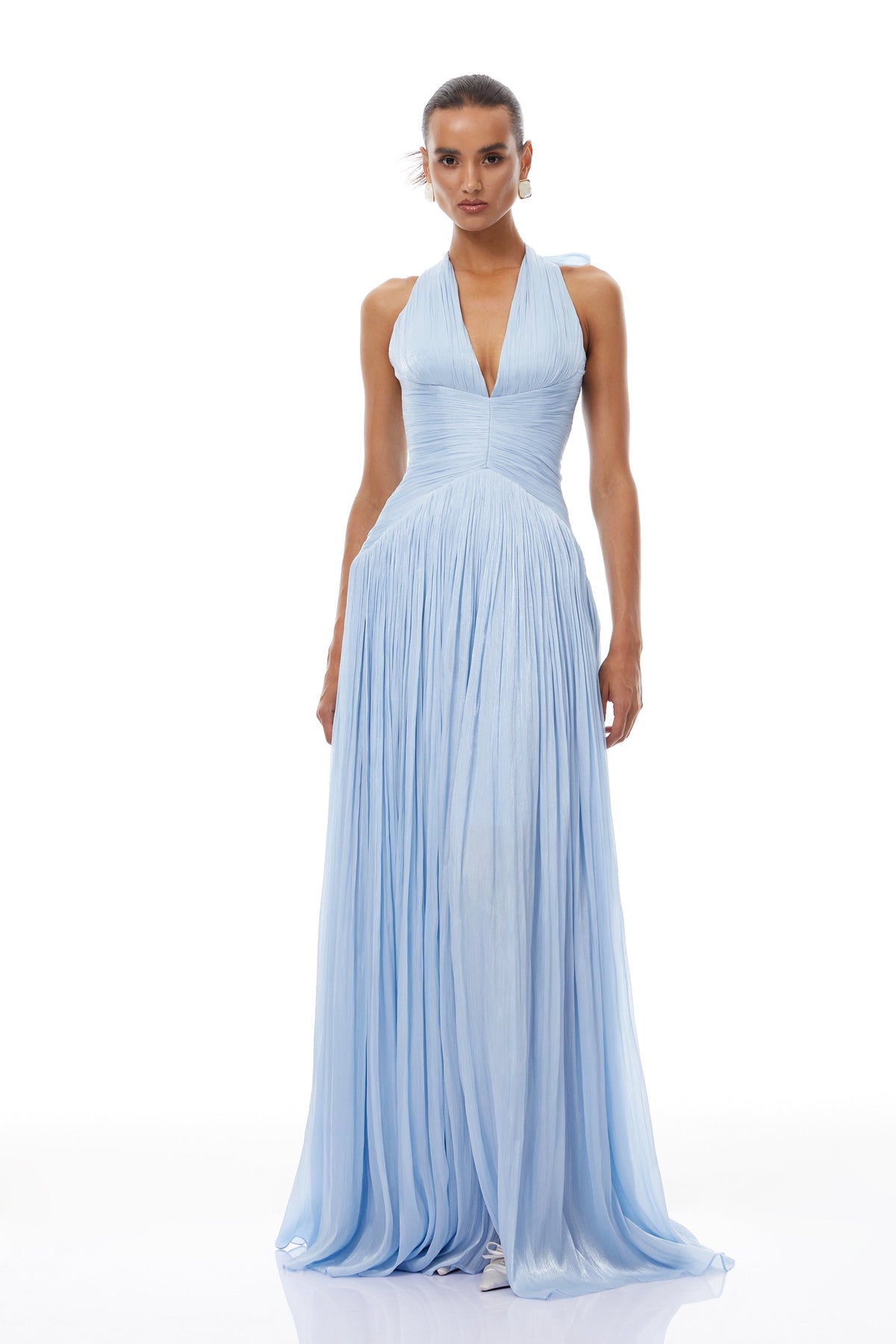 Arielle Sky Pleated Maxi Dress