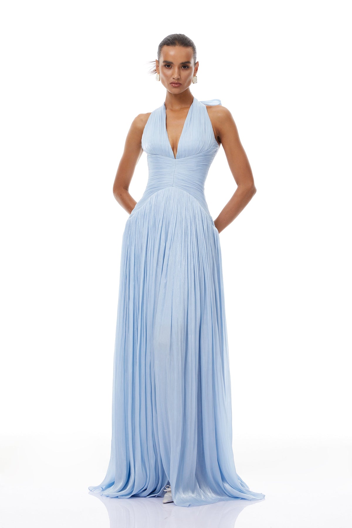 Arielle Sky Pleated Maxi Dress